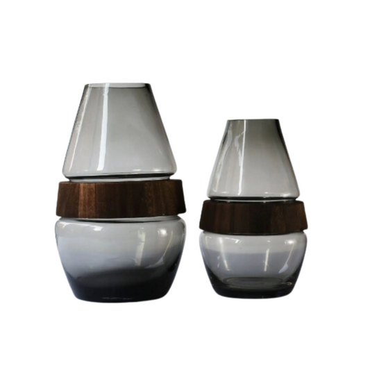 Set Floreros Decorativos de Vidrio y Madera – Estilo Natural y Elegante para tu Hogar