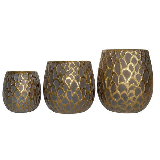 Set Jarrones Decorativos de Cerámica Dorado Escamas Dragón