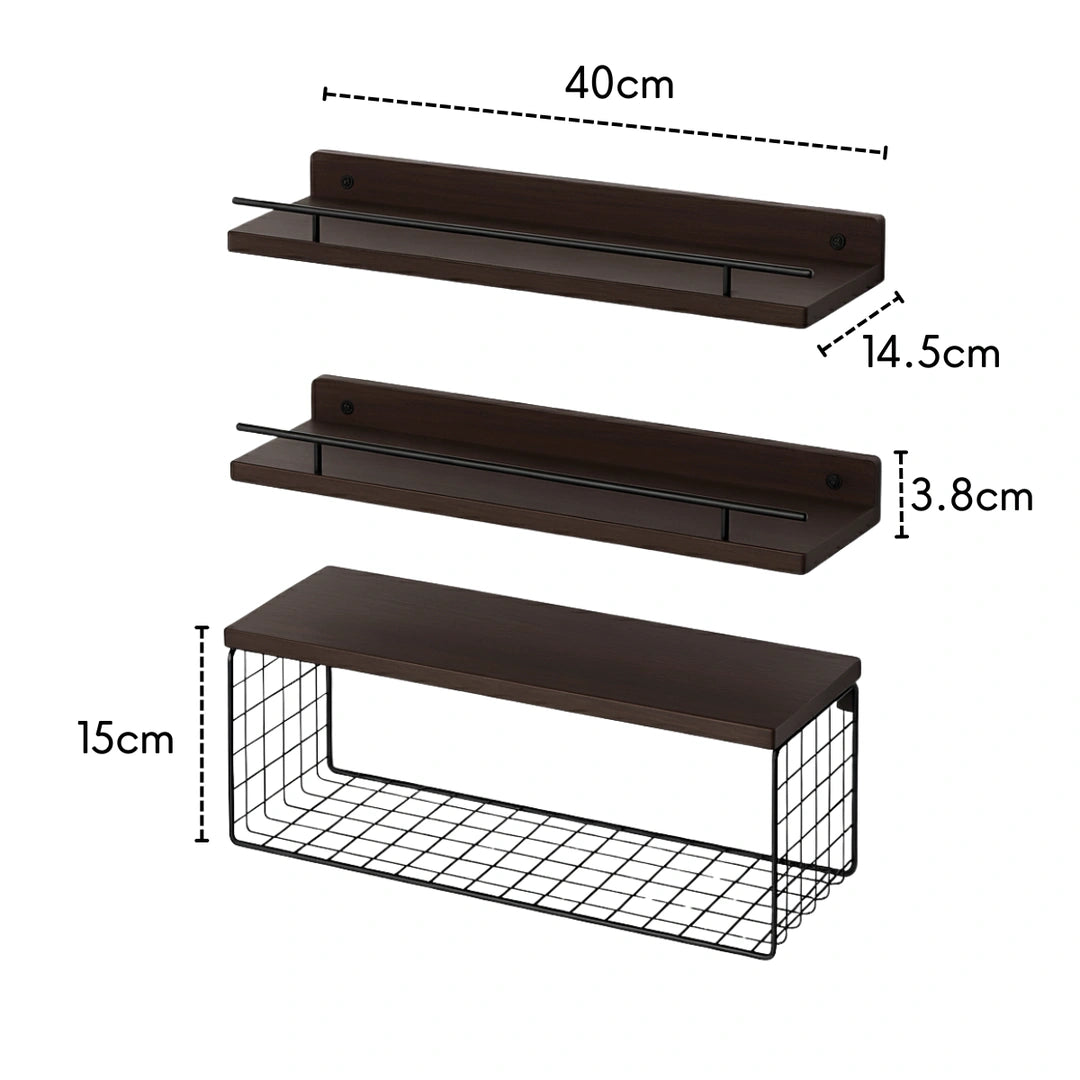 Set de 3 Repisas Flotantes de Madera y Metal