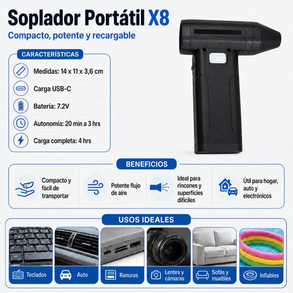 Soplador de aire USB portátil recargable – vista lateral