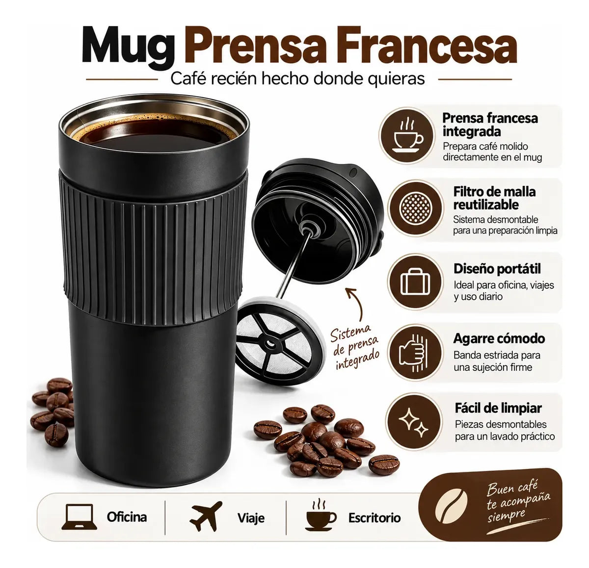 Vaso Térmico con Prensa Francesa Integrada 450 ml