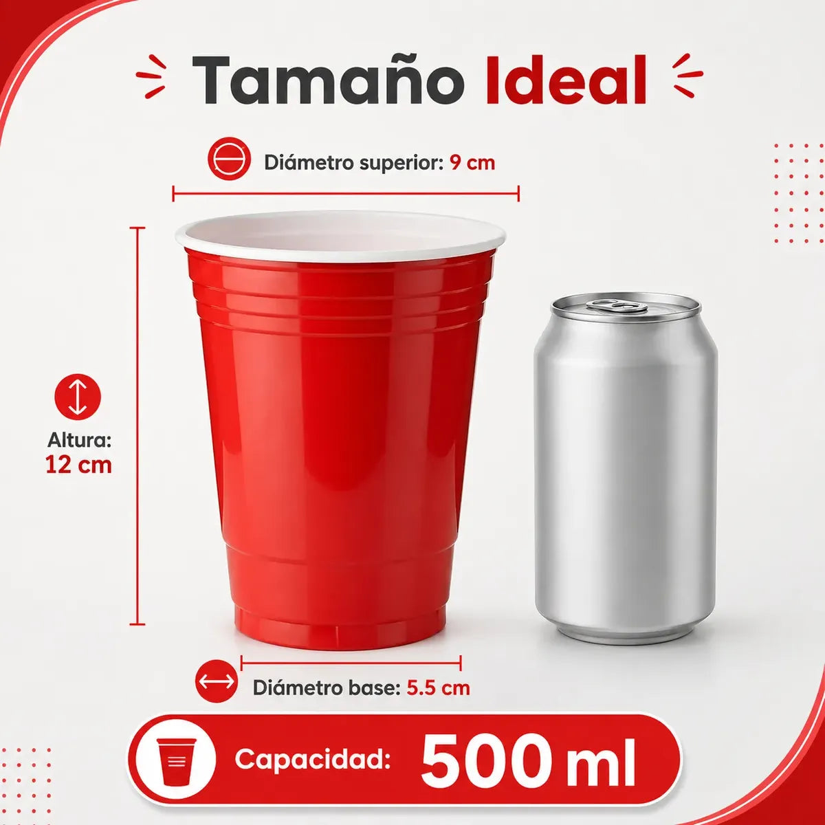 Vasos Plásticos Desechables Rojos 500 ml – Pack 50 Unidades