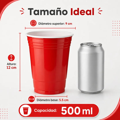 Vasos Plásticos Desechables Rojos 500 ml – Pack 50 Unidades