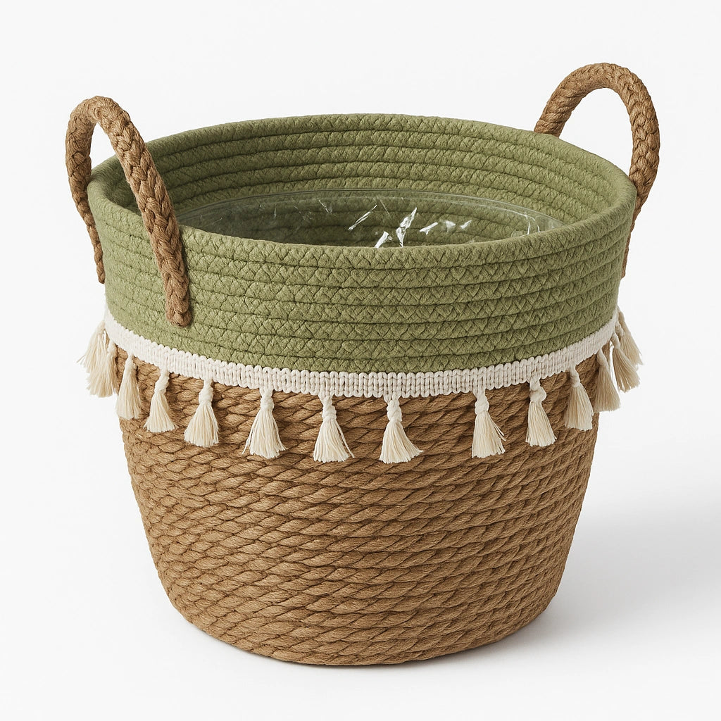 Set 3 Cestas Tejidas Fibra Natural para Plantas o Decoración