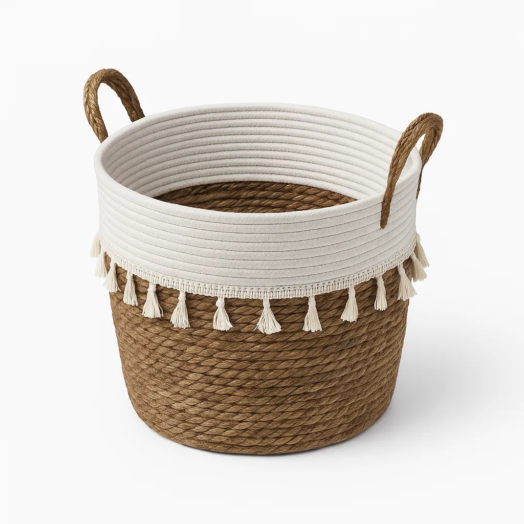 Set 3 Cestas Tejidas Fibra Natural para Plantas o Decoración
