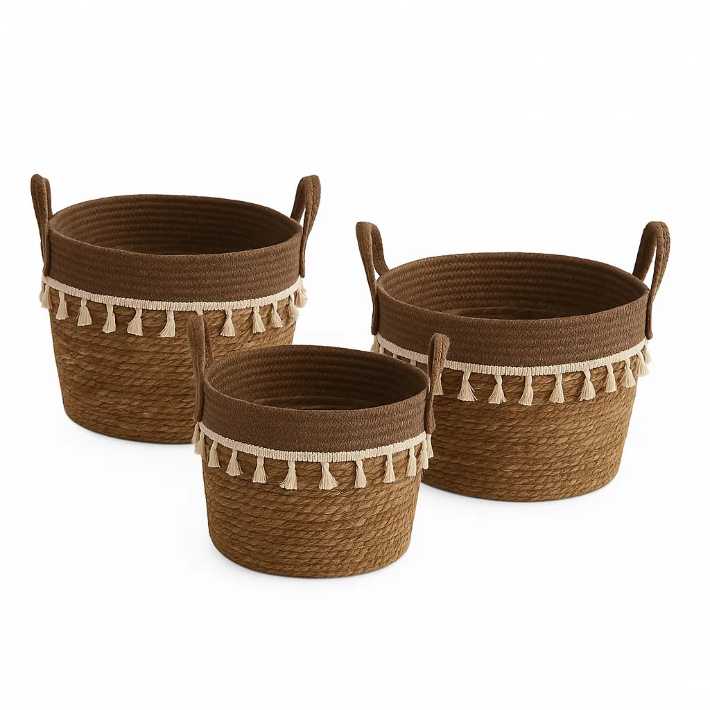 Set 3 Cestas Tejidas Fibra Natural para Plantas o Decoración
