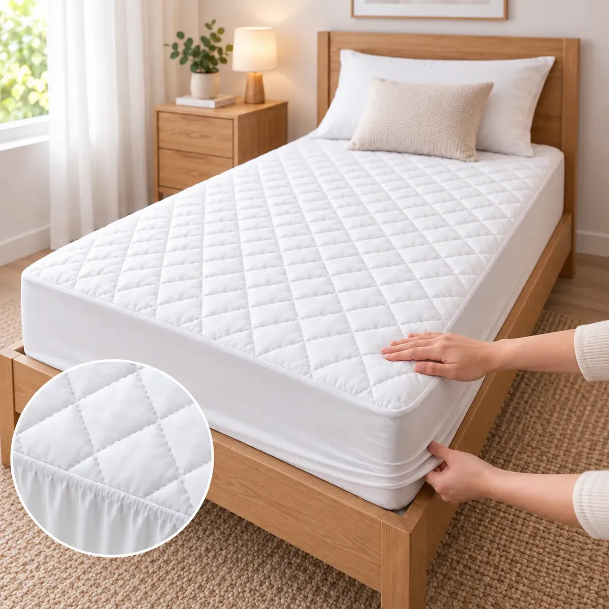 Protector de Colchón 1,5 Plazas Impermeable 120 x 200 cm Bambú