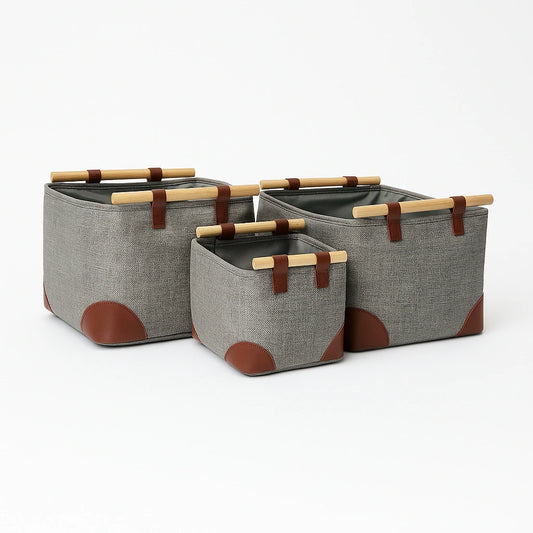 Set 3 Cestas Organizadoras para ropa o accesorios con asas de madera